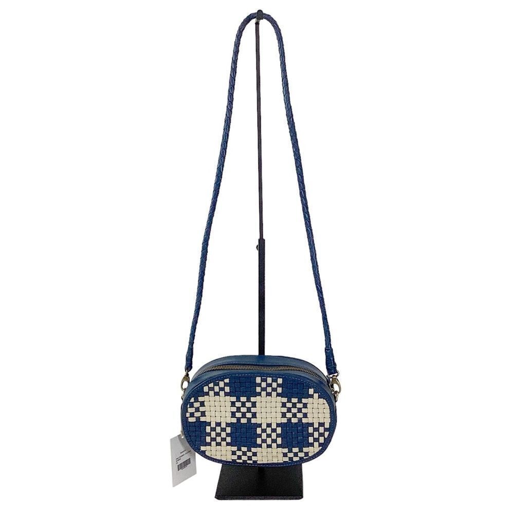Bembien Ovale Woven Leather Crossbody Blue Check Nwt Artisan Bag — image 5 of 8